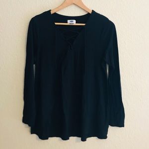 Loose Fitting Long Sleeve Tunic w/ Tie Up Detail